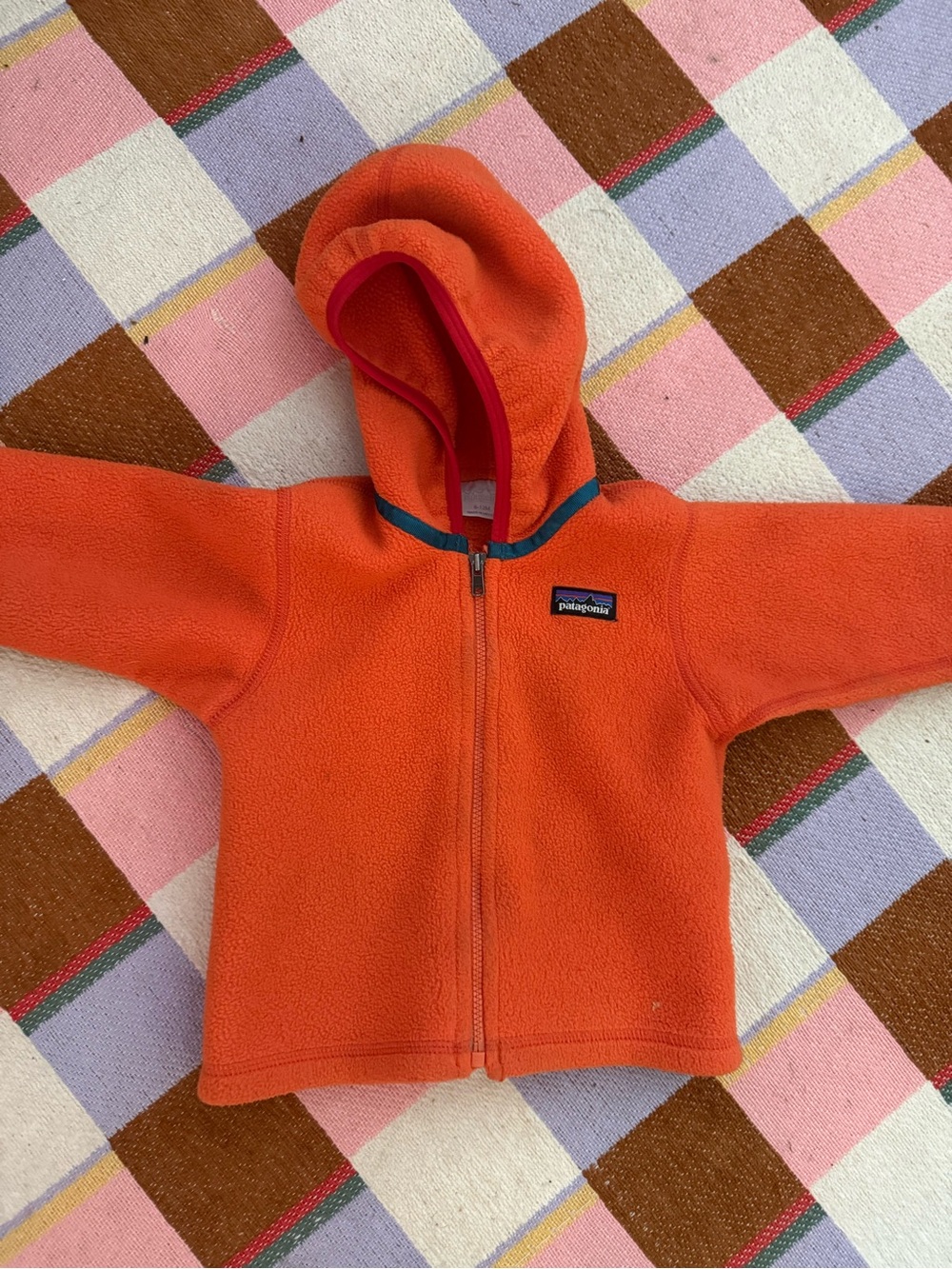 Patagonia Kids Bright Orange Hooded Fleece Jacket with Contrast Trim